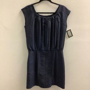 Modele Navy Cap Sleeve Silk Dress with Pleats Size Medium